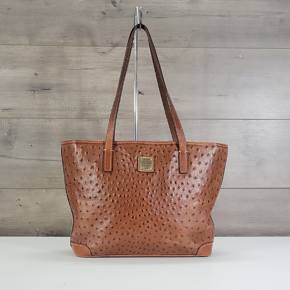 Dooney & Bourke Brown Leather Ostrich Embossed Shoulder Bag Tote Handbag Purse